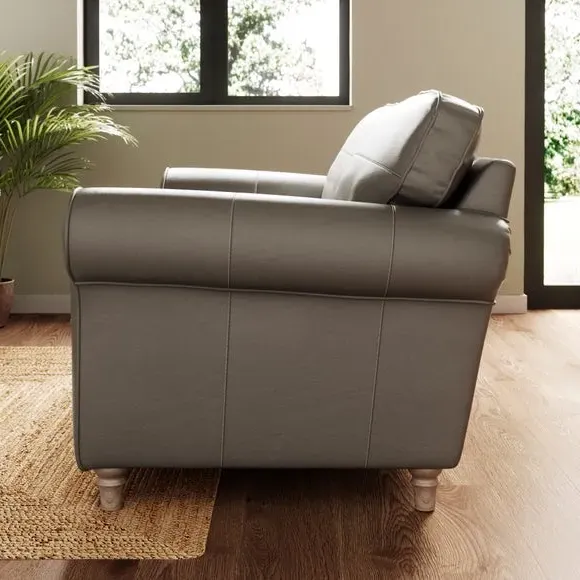 2-Seater Sofa with Curved Arms - Grey, Leather
