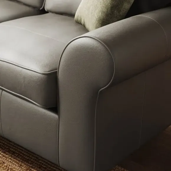 2-Seater Sofa with Curved Arms - Grey, Leather