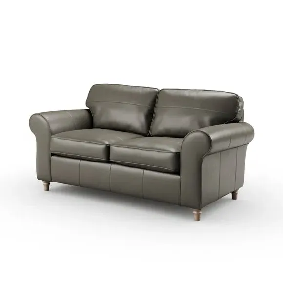 2-Seater Sofa with Curved Arms - Grey, Leather