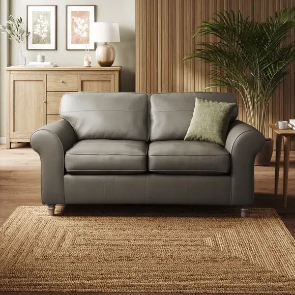 2-Seater Sofa with Curved Arms - Grey, Leather image