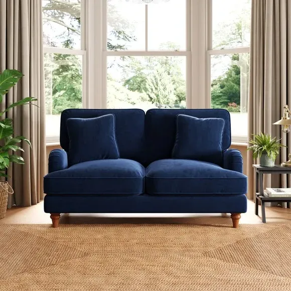 2-Seater Sofa with Curved Arms - Navy, Velvet image