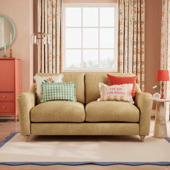 2-Seater Sofa with Curved Arms - Ochre, Faux Linen