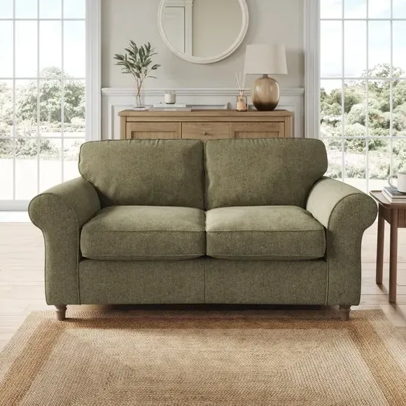 2-Seater Sofa with Curved Arms - Olive, Chenille