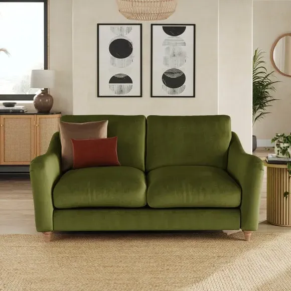 2-Seater Sofa with Curved Arms - Olive, Velvet