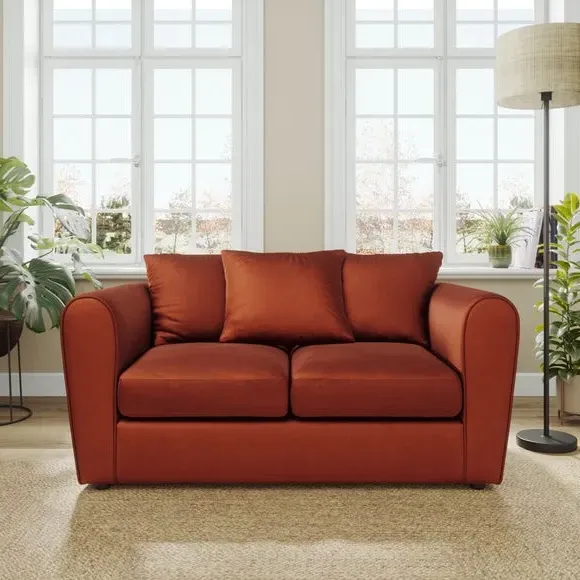 2-Seater Sofa with Curved Arms - Orange, Velvet