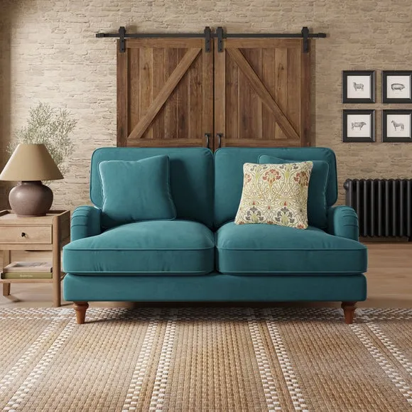 2-Seater Sofa with Curved Arms - Petrol, Velvet