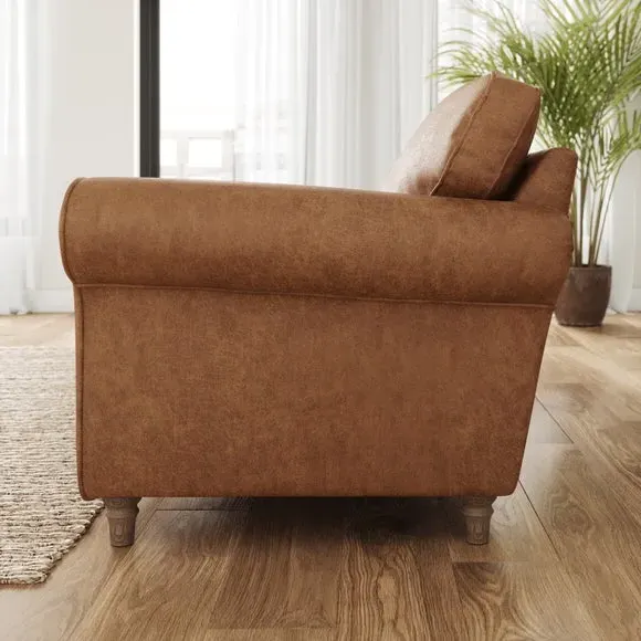 2-Seater Sofa with Curved Arms - Tan, Faux Leather