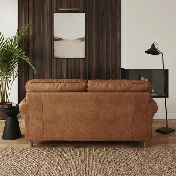 2-Seater Sofa with Curved Arms - Tan, Faux Leather