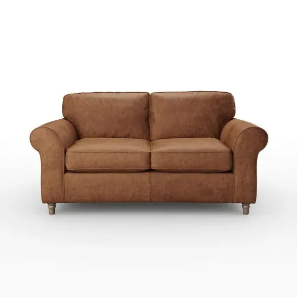 2-Seater Sofa with Curved Arms - Tan, Faux Leather