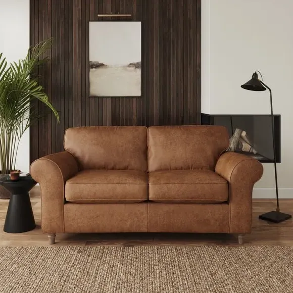 2-Seater Sofa with Curved Arms - Tan, Faux Leather image