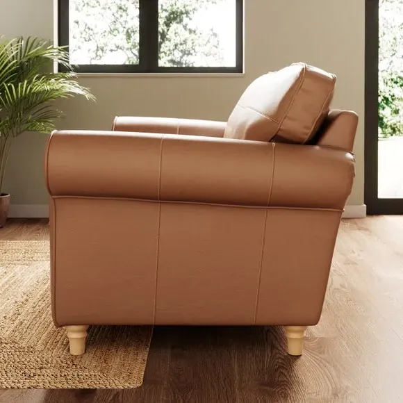 2-Seater Sofa with Curved Arms - Tan, Leather