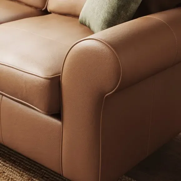 2-Seater Sofa with Curved Arms - Tan, Leather