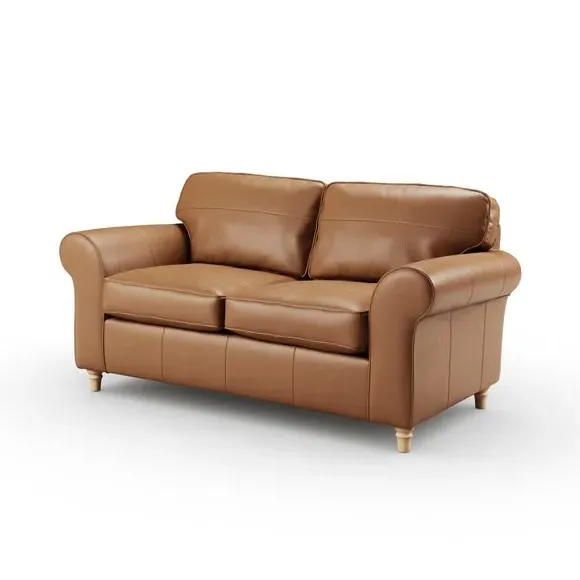 2-Seater Sofa with Curved Arms - Tan, Leather