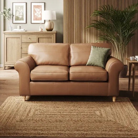 2-Seater Sofa with Curved Arms - Tan, Leather