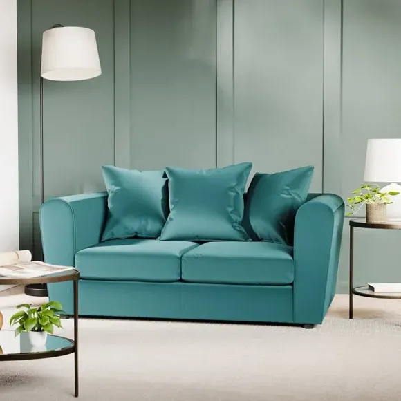 2-Seater Sofa with Curved Arms - Teal, Velvet
