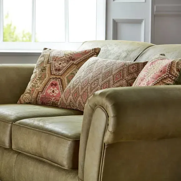 2-Seater Sofa with Cushions - Green, Faux Leather