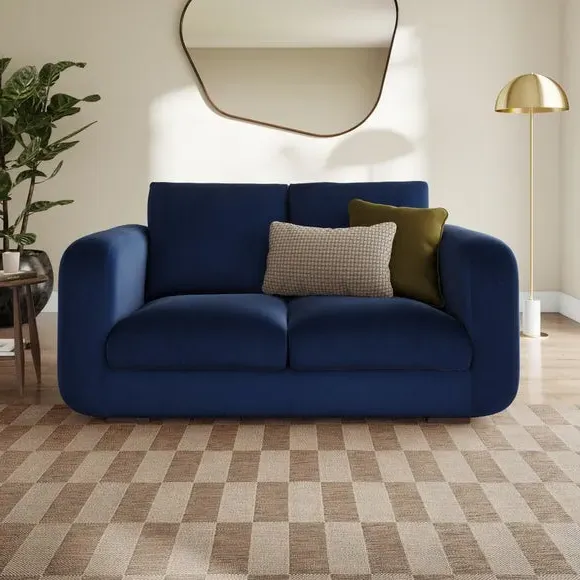 2-Seater Sofa with Deep Arms - Navy, Velvet image