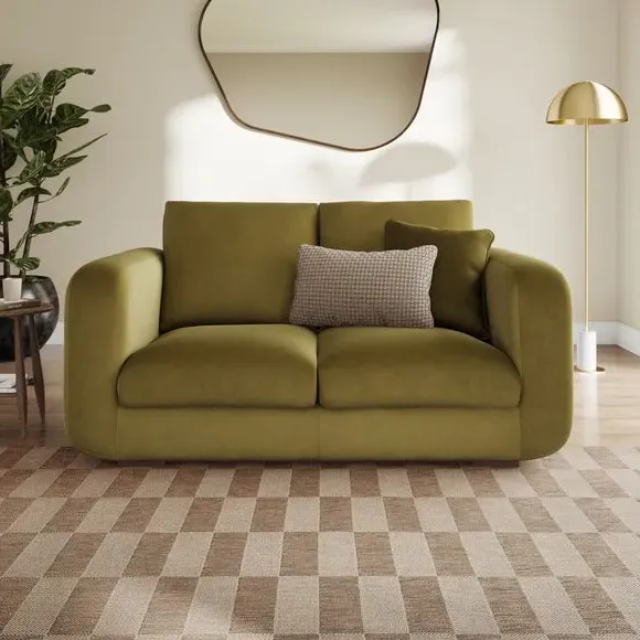 2-Seater Sofa with Deep Arms - Olive, Velvet