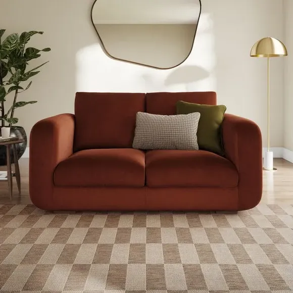 2-Seater Sofa with Deep Arms - Orange, Velvet