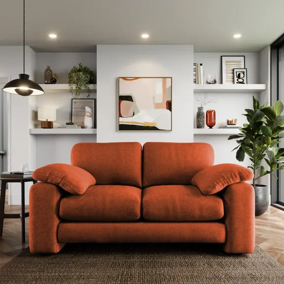 2-Seater Sofa with Feather Arms - Orange, Chenille
