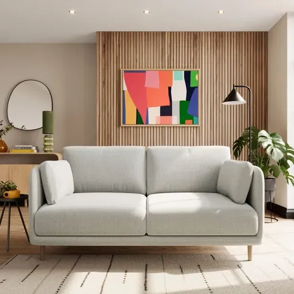 2-Seater Sofa with Fixed Back - Natural, Chenille