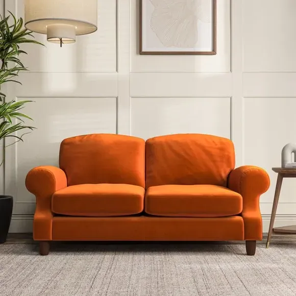 2-Seater Sofa with High Back - Ginger, Velvet