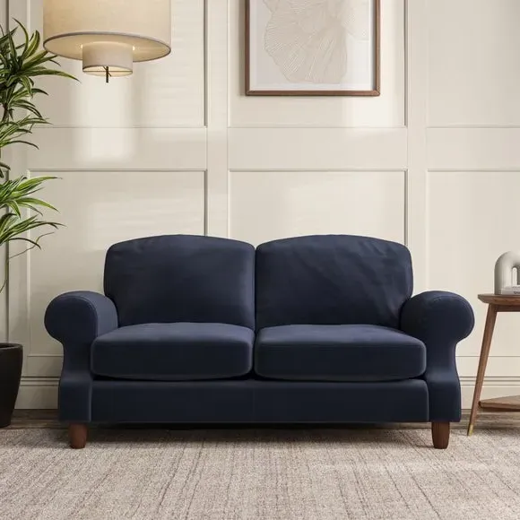 2-Seater Sofa with High Back - Navy, Velvet