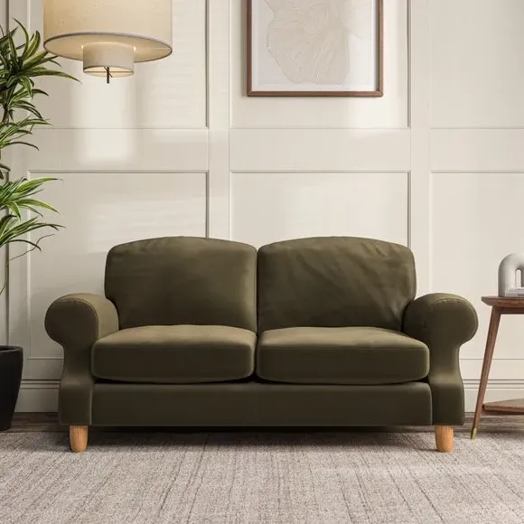 2-Seater Sofa with High Back - Olive, Velvet