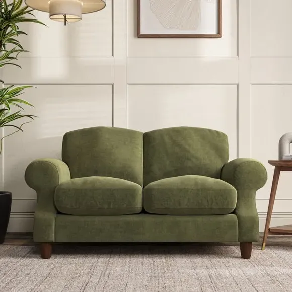 2-Seater Sofa with High Back - Olive, Velvet