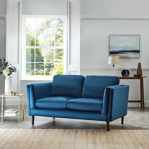 2-Seater Sofa with Pillow Arms - Navy, Velvet