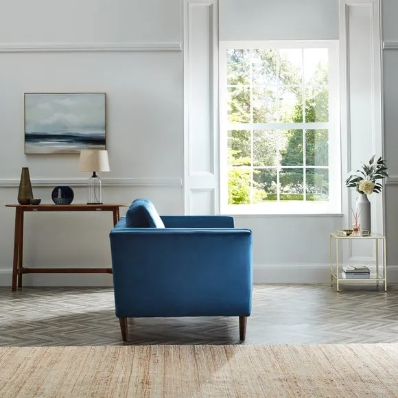 2-Seater Sofa with Pillow Arms - Navy, Velvet