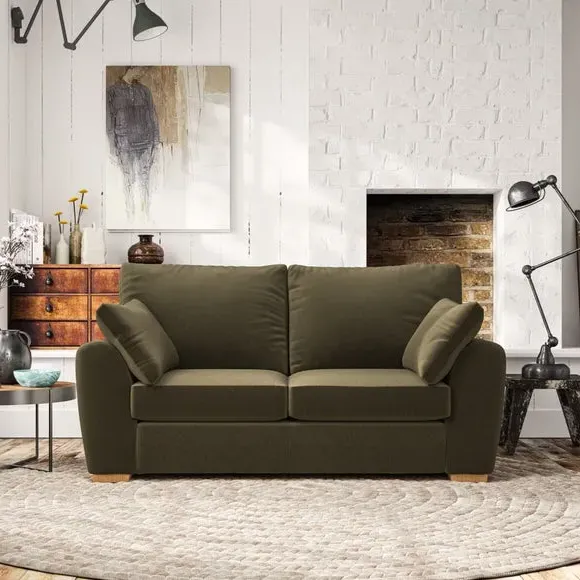2-Seater Sofa with Pillow Arms - Olive, Fabric
