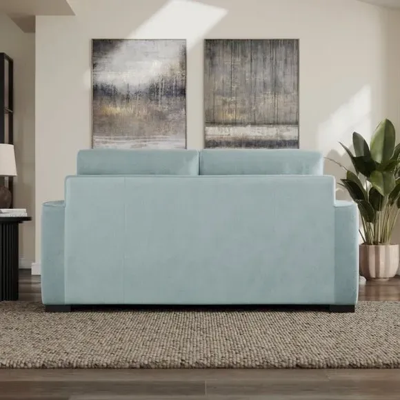 2-Seater Sofa with Piped Detailing - Blue, Velvet