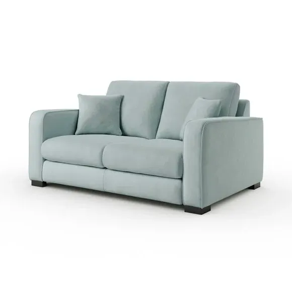 2-Seater Sofa with Piped Detailing - Blue, Velvet