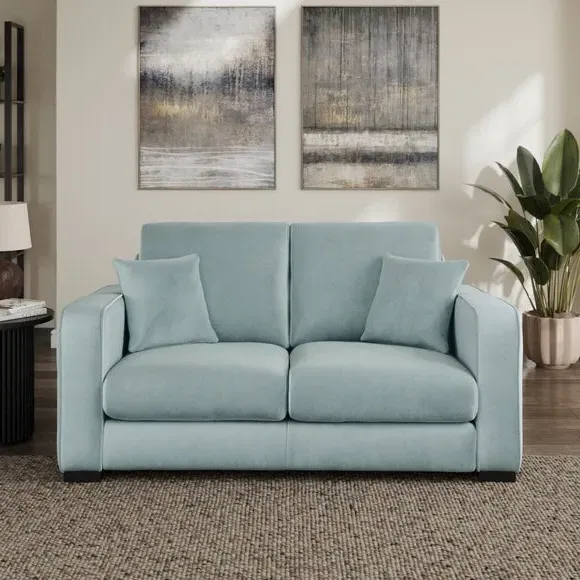 2-Seater Sofa with Piped Detailing - Blue, Velvet image