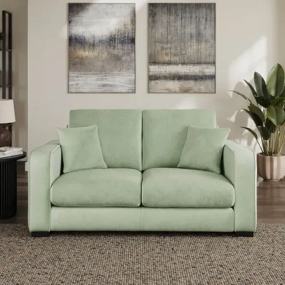 2-Seater Sofa with Piped Detailing - Green, Velvet