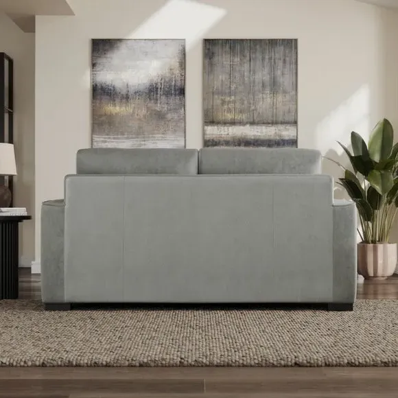 2-Seater Sofa with Piped Detailing - Grey, Velvet