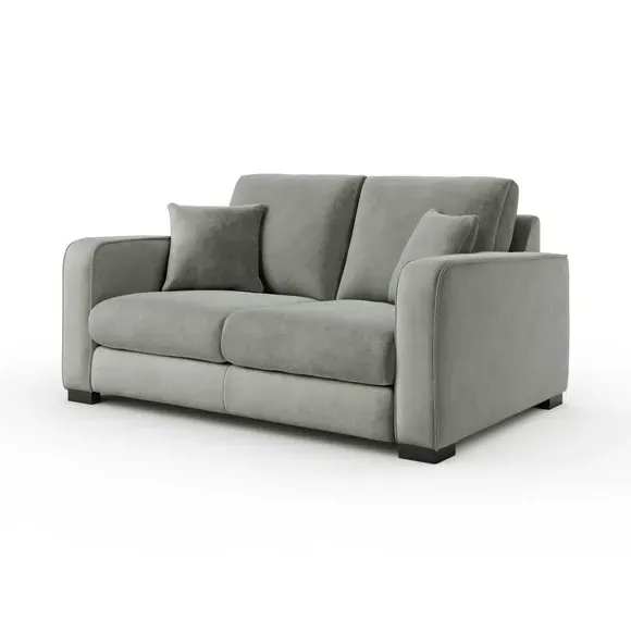 2-Seater Sofa with Piped Detailing - Grey, Velvet