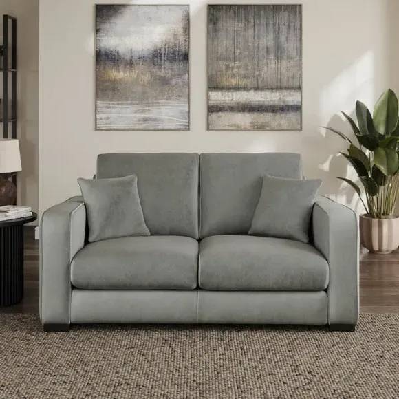 2-Seater Sofa with Piped Detailing - Grey, Velvet