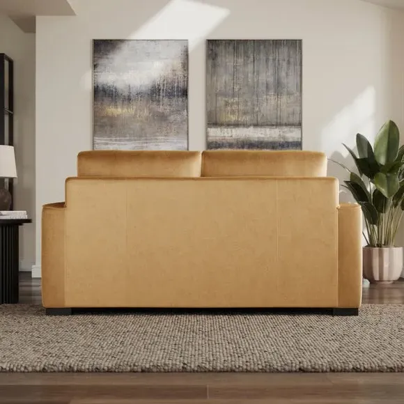 2-Seater Sofa with Piped Detailing - Honey, Velvet