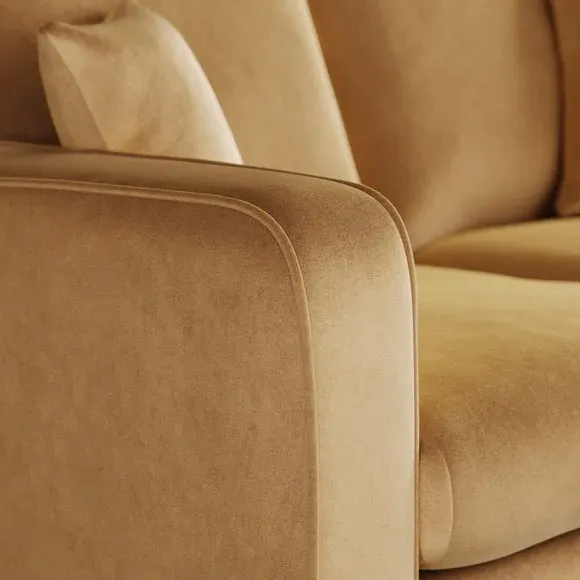 2-Seater Sofa with Piped Detailing - Honey, Velvet