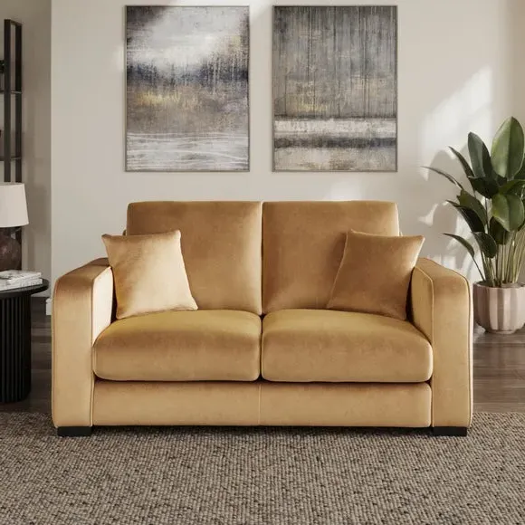 2-Seater Sofa with Piped Detailing - Honey, Velvet