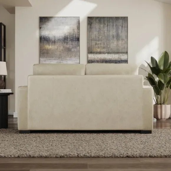 2-Seater Sofa with Piped Detailing - Sand, Velvet