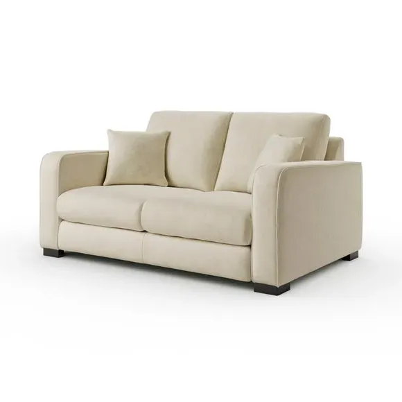 2-Seater Sofa with Piped Detailing - Sand, Velvet