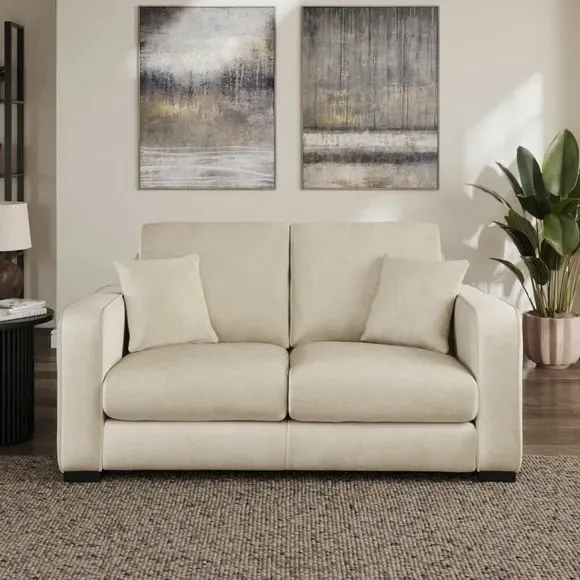 2-Seater Sofa with Piped Detailing - Sand, Velvet