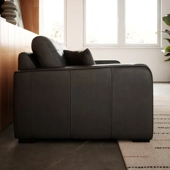 2-Seater Sofa with Piped Edge - Black, Leather