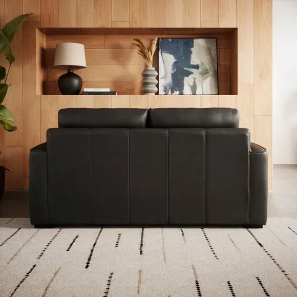 2-Seater Sofa with Piped Edge - Black, Leather