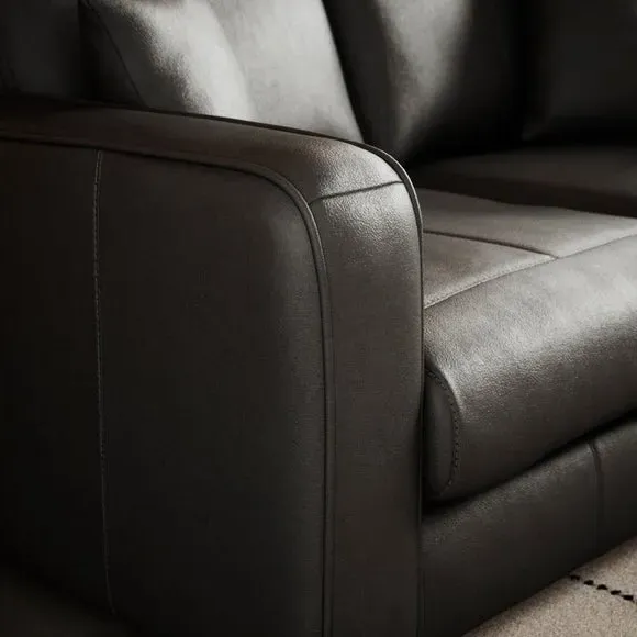 2-Seater Sofa with Piped Edge - Black, Leather