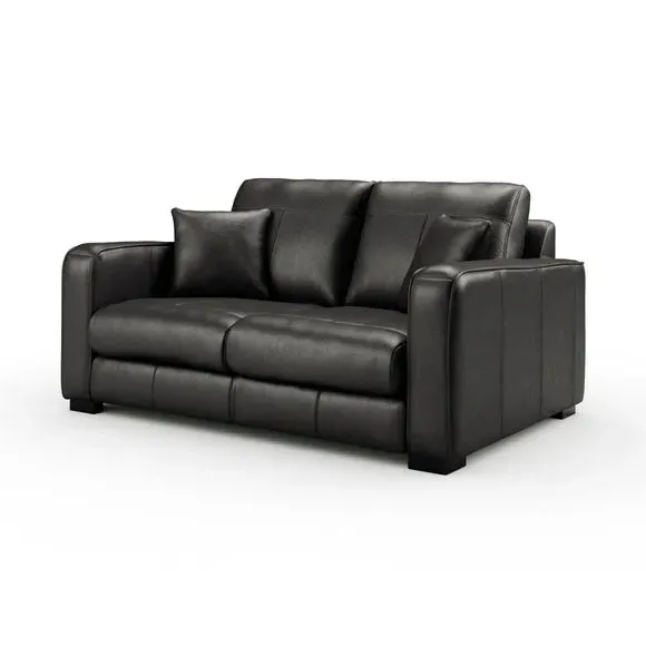 2-Seater Sofa with Piped Edge - Black, Leather