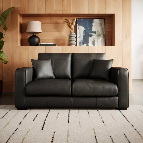 2-Seater Sofa with Piped Edge - Black, Leather image
